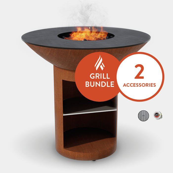 Arteflame Classic 40" Grill | High Round Base with Storage | Starter Bundle | 2 Grilling Accessories