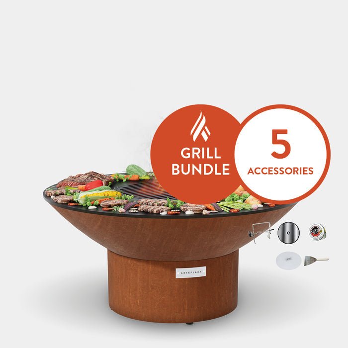 Arteflame Classic 40" Grill | Low Round Base | Home Chef Bundle | 5 Grilling Accessories
