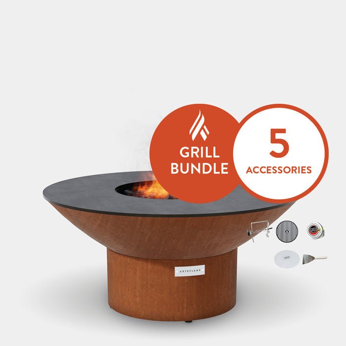 Arteflame Classic 40" Grill | Low Round Base | Home Chef Bundle | 5 Grilling Accessories